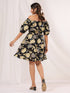 Janasya Women's Black Pure Cotton Floral Printed A line Dress